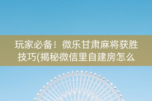 玩家必备！微乐甘肃麻将获胜技巧(揭秘微信里自建房怎么赢)