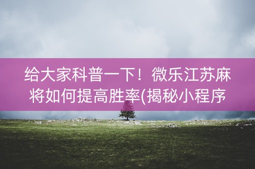 给大家科普一下！微乐江苏麻将如何提高胜率(揭秘小程序输赢技巧)
