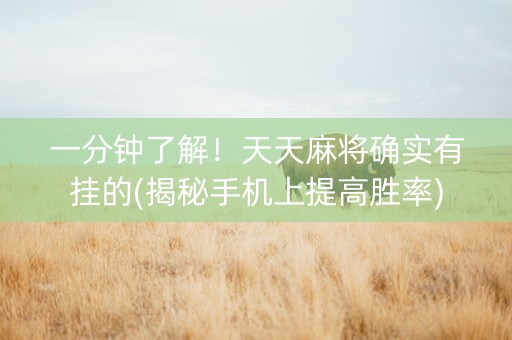 一分钟了解！天天麻将确实有挂的(揭秘手机上提高胜率)