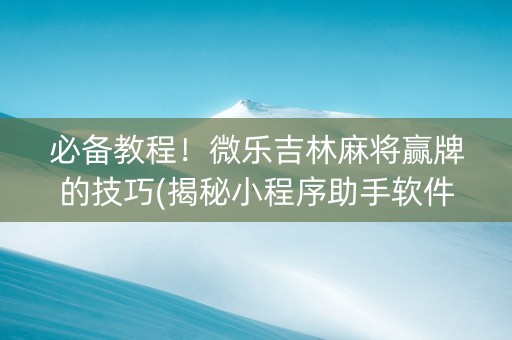 必备教程！微乐吉林麻将赢牌的技巧(揭秘小程序助手软件)