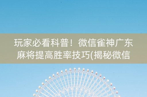 玩家必看科普！微信雀神广东麻将提高胜率技巧(揭秘微信里提高胜率)