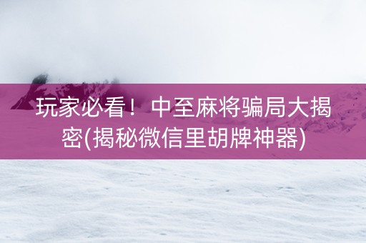 玩家必看！中至麻将骗局大揭密(揭秘微信里胡牌神器)