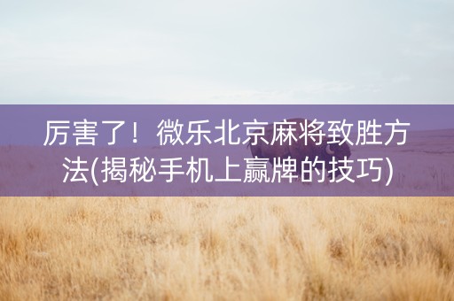 厉害了！微乐北京麻将致胜方法(揭秘手机上赢牌的技巧)