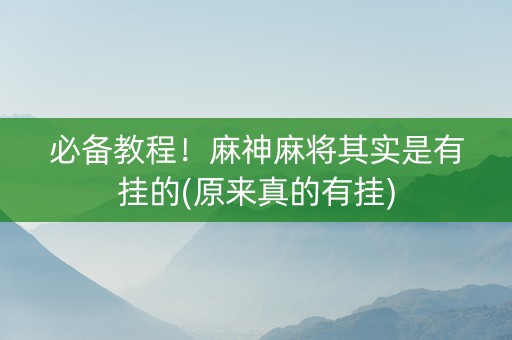必备教程！麻神麻将其实是有挂的(原来真的有挂)