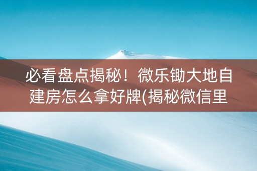 必看盘点揭秘！微乐锄大地自建房怎么拿好牌(揭秘微信里胡牌神器)