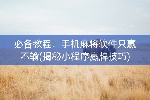 必备教程！手机麻将软件只赢不输(揭秘小程序赢牌技巧)