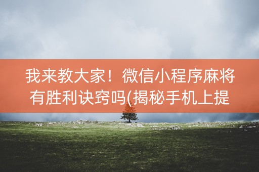 我来教大家！微信小程序麻将有胜利诀窍吗(揭秘手机上提高胜率)