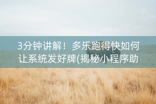 3分钟讲解！多乐跑得快如何让系统发好牌(揭秘小程序助赢神器)