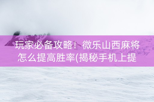 玩家必备攻略！微乐山西麻将怎么提高胜率(揭秘手机上提高赢的概率)