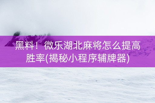 黑料！微乐湖北麻将怎么提高胜率(揭秘小程序辅牌器)