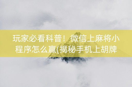 玩家必看科普！微信上麻将小程序怎么赢(揭秘手机上胡牌技巧)