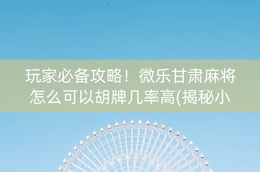玩家必备攻略！微乐甘肃麻将怎么可以胡牌几率高(揭秘小程序输赢规律)