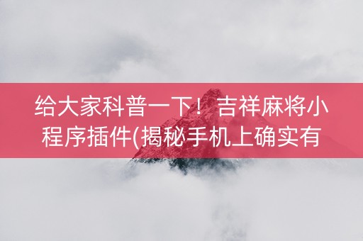 给大家科普一下！吉祥麻将小程序插件(揭秘手机上确实有猫腻)