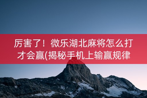 厉害了！微乐湖北麻将怎么打才会赢(揭秘手机上输赢规律)