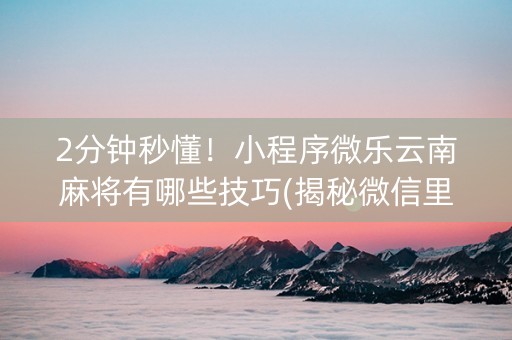 2分钟秒懂！小程序微乐云南麻将有哪些技巧(揭秘微信里赢的秘诀)
