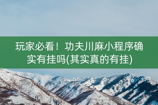 玩家必看！功夫川麻小程序确实有挂吗(其实真的有挂)
