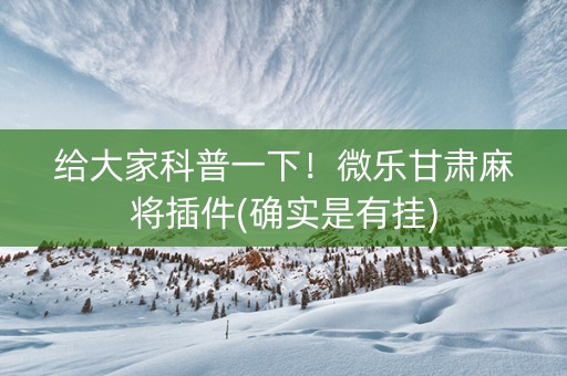 给大家科普一下！微乐甘肃麻将插件(确实是有挂)