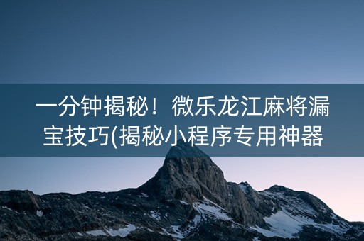一分钟揭秘！微乐龙江麻将漏宝技巧(揭秘小程序专用神器下载)