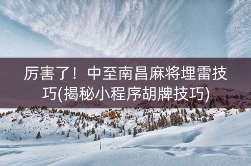 厉害了！中至南昌麻将埋雷技巧(揭秘小程序胡牌技巧)