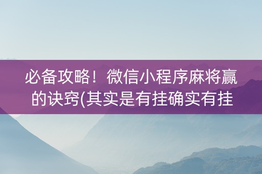 必备攻略！微信小程序麻将赢的诀窍(其实是有挂确实有挂)