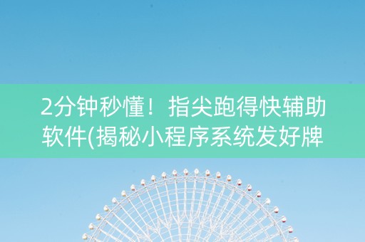 2分钟秒懂！指尖跑得快辅助软件(揭秘小程序系统发好牌)