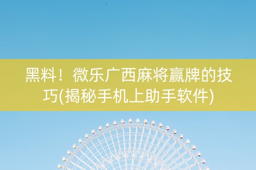 黑料！微乐广西麻将赢牌的技巧(揭秘手机上助手软件)