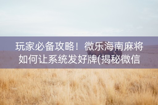 玩家必备攻略！微乐海南麻将如何让系统发好牌(揭秘微信里专用神器下载)