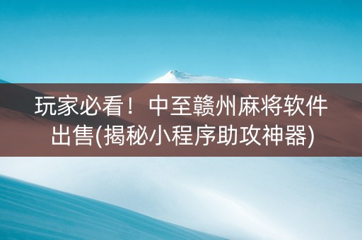 玩家必看！中至赣州麻将软件出售(揭秘小程序助攻神器)