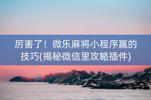 厉害了！微乐麻将小程序赢的技巧(揭秘微信里攻略插件)