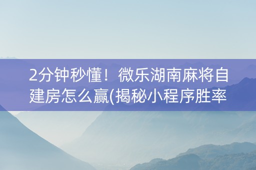 2分钟秒懂！微乐湖南麻将自建房怎么赢(揭秘小程序胜率到哪调)