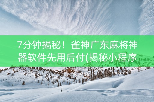 7分钟揭秘！雀神广东麻将神器软件先用后付(揭秘小程序赢牌技巧)