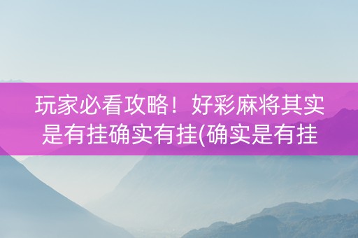 玩家必看攻略！好彩麻将其实是有挂确实有挂(确实是有挂的)