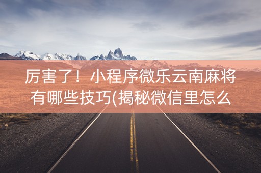 厉害了！小程序微乐云南麻将有哪些技巧(揭秘微信里怎么容易赢)
