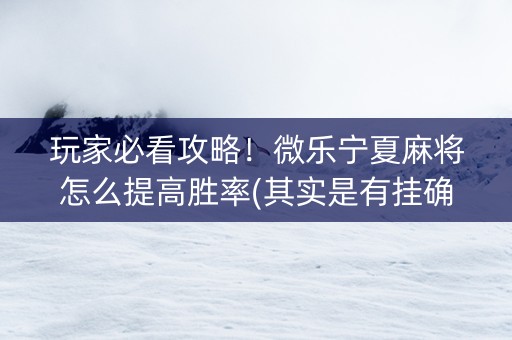 玩家必看攻略！微乐宁夏麻将怎么提高胜率(其实是有挂确实有挂)