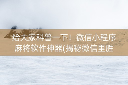 给大家科普一下！微信小程序麻将软件神器(揭秘微信里胜率到哪调)