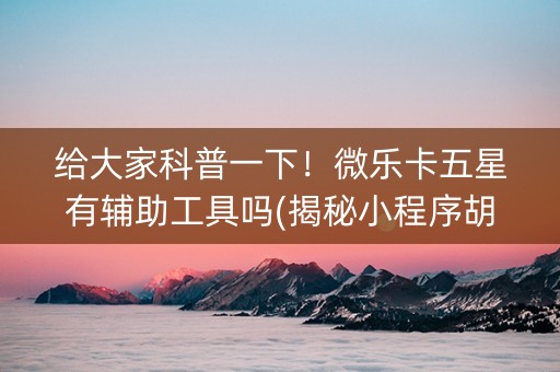 给大家科普一下！微乐卡五星有辅助工具吗(揭秘小程序胡牌技巧)