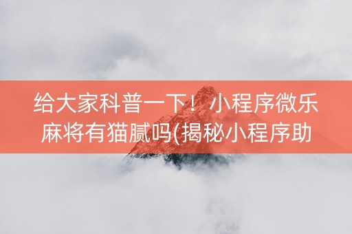 给大家科普一下！小程序微乐麻将有猫腻吗(揭秘小程序助攻神器)