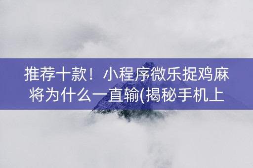 推荐十款！小程序微乐捉鸡麻将为什么一直输(揭秘手机上辅牌器)
