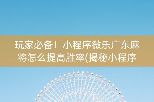玩家必备！小程序微乐广东麻将怎么提高胜率(揭秘小程序规律攻略)