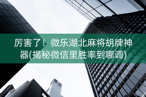 厉害了！微乐湖北麻将胡牌神器(揭秘微信里胜率到哪调)
