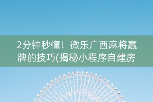 2分钟秒懂！微乐广西麻将赢牌的技巧(揭秘小程序自建房怎么赢)