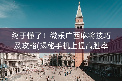 终于懂了！微乐广西麻将技巧及攻略(揭秘手机上提高胜率)