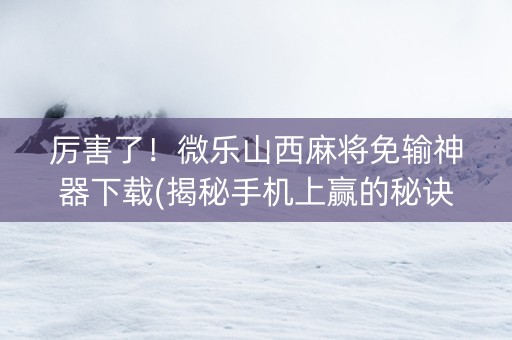 厉害了！微乐山西麻将免输神器下载(揭秘手机上赢的秘诀)