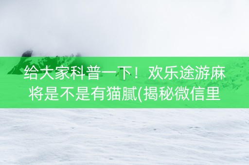 给大家科普一下！欢乐途游麻将是不是有猫腻(揭秘微信里输赢规律)