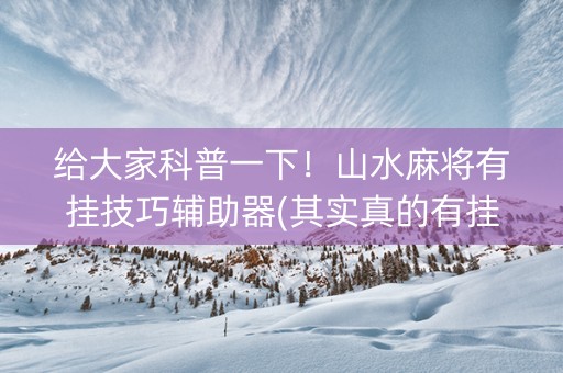 给大家科普一下！山水麻将有挂技巧辅助器(其实真的有挂)