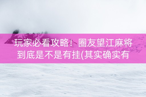 玩家必看攻略！圈友望江麻将到底是不是有挂(其实确实有挂)