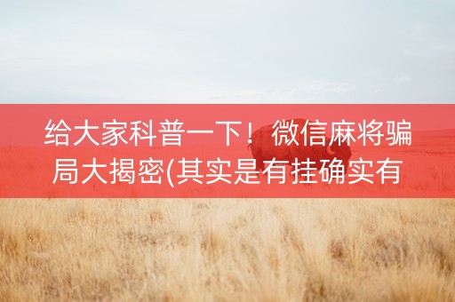 给大家科普一下！微信麻将骗局大揭密(其实是有挂确实有挂)