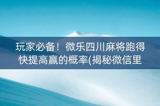 玩家必备！微乐四川麻将跑得快提高赢的概率(揭秘微信里提高胜率)