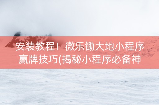 安装教程！微乐锄大地小程序赢牌技巧(揭秘小程序必备神器)