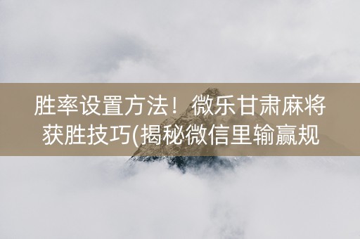 胜率设置方法！微乐甘肃麻将获胜技巧(揭秘微信里输赢规律)